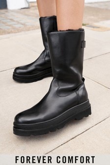 Černá - Vysoká kožená obuv Forever Comfort® s podšívkou z umělé kožešiny (473276) | 2 455 Kč