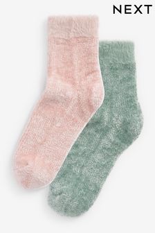 Pink/Green Velvet Cosy Socks 2 Pack (474158) | AED18