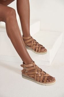 Tan Regular/Wide Fit Forever Comfort® Slotted Wedge Gladiator Sandals (475098) | kr479