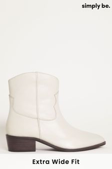 Simply Be Cream Soft Leather Western Ankle Boots In Extra Wide Fit (476663) | €34