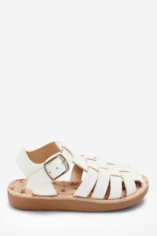 White Leather Standard Fit (F) Little Luxe™ Fisherman Sandals (476977) | €28 - €33