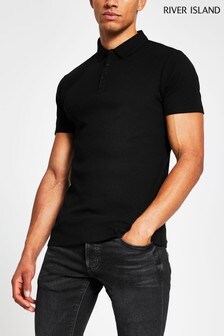 River Island Black Rib Muscle Polo Top