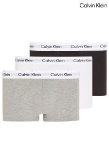 Black/White/Grey - Calvin Klein Cotton Stretch Low Rise Trunks 3 Pack (478212) | BGN117