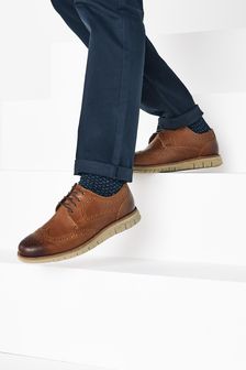 Tan Leather Motion Flex Brogue Shoes (478443) | BGN 143