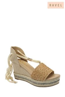 Ravel Natural Hesian Wedge Sandals With Tie Up Lace (479246) | LEI 269