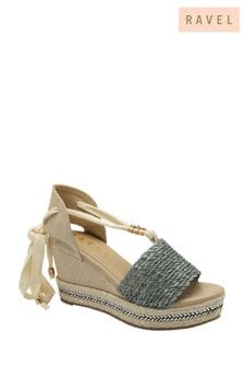 Ravel Blue Hesian Wedge Sandals With Tie Up Lace (479313) | $72