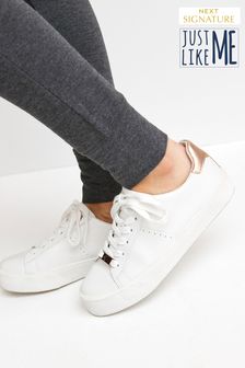 White With Rose Gold Regular/Wide Fit Signature Chunky Leather Lace-Up Trainers (479346) | 29 €