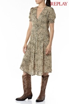 Бежевый - Платье с цветочным принтом Replay (479350) | €40