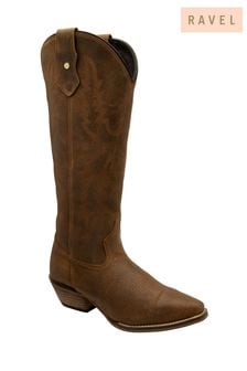 Ravel Brown Leather Knee High Cowboy Western Boot (479587) | €179
