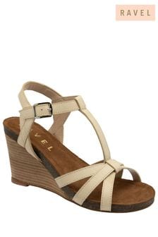Ravel Cream Leather Wedge Sandals With Strappy Upper (479603) | €100