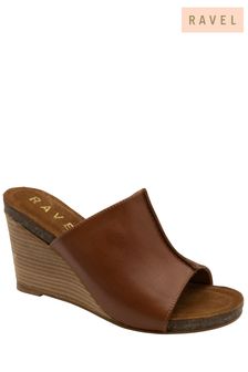 Ravel Brown Leather Wedge Mule Sandals (479624) | $127