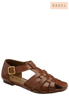 Ravel Brown Flat Leather Fisherman Sandals (480040) | $109