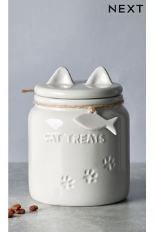 Grey Ceramic Cat Treat Jar