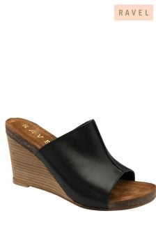 Ravel Black Leather Wedge Mule Sandals (480504) | LEI 418