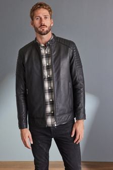 Black Signature Leather Quilted Racer Jacket (480559) | €212