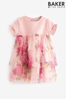 Baker by Ted Baker Pink Mesh Tiered Mockable Dress