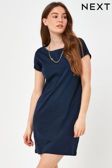 Темно-синий - Хлопковое платье-футболка свободного кроя с короткими рукавами (481669) | €12