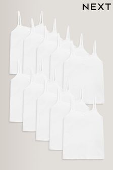 White 10 Pack Strappy Cami Vests (1.5-16yrs) (481888) | OMR10 - OMR13