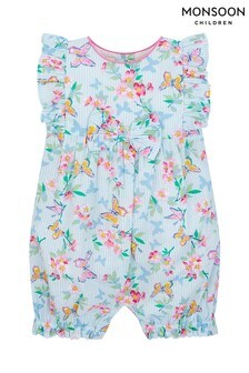 Barboteuse Monsoon nouveau-né bleue à fleurs et motif papillons 