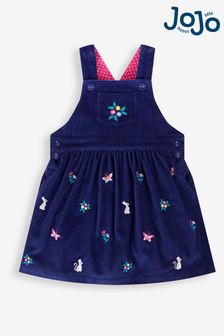 JoJo Maman Bébé Navy Mouse Floral Embroidered Cord Pinafore Dress (482087) | KRW43,500