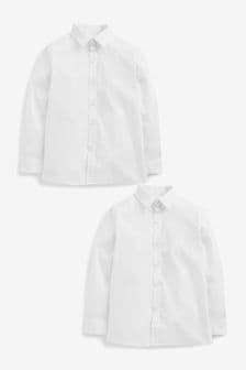 Biały - 2 białe elastyczne koszule szkolne z długim rękawem (3-16 lat) (482636) | 65 zł - 92 zł