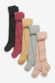 Pink/Grey/Neutral 5 Pack Cotton Rich Cable Tights (482903) | €25 - €37