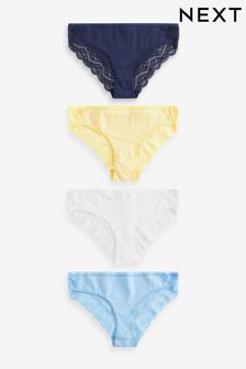 White/Blue/Yellow Bikini Cotton and Lace Knickers 4 Pack (482910) | SGD 28