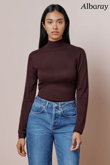 Suéter marrón de seda blend con cuello alto Aubergine de Albaray (483010) | 92 €