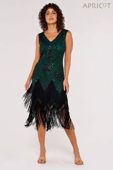 Apricot Green Chevron Sequin Double Frill Gatsby Style Dress (483523) | KRW117,400