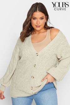 Natural - Yours Curve Button Through Knitted Cardigan (483572) | 227 LEI