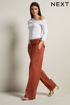 Rust Brown Tailored Metal Detail Wide Leg Trousers (484444) | 19,910 Ft