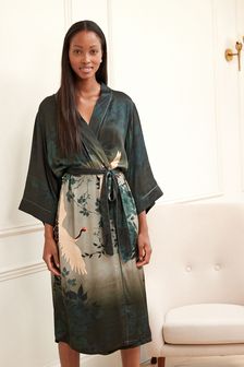 Teal Green Premium Crane Print Dressing Gown (484714) | 56 €