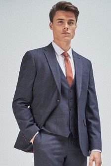 Blue/Brown Slim Fit Check Suit: Jacket (484928) | €14