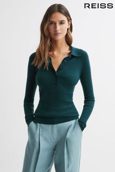 Reiss Green Sienna Ribbed Space Wool Polo Shirt (485186) | ₪ 933