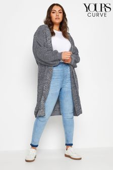 Yours Curve Blue Hooded Longline Cardigan (485279) | kr519