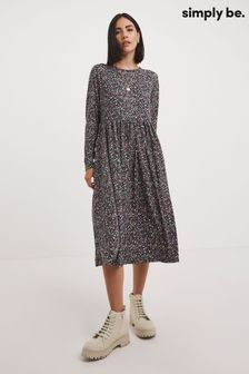 Simply Be Black Floral Supersoft Pocket Midi Dress (485641) | $45
