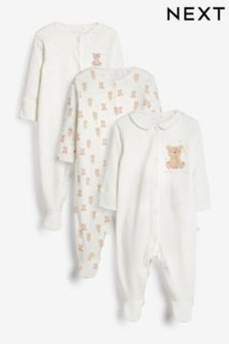 Tan Bear 3 Pack Delicate Appliqué Baby Sleepsuits (0-2yrs) (485758) | kr268 - kr295