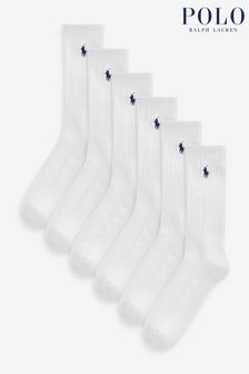 White - Polo Ralph Lauren Mens Cotton Crew Socks 6 Pack (485999) | kr820