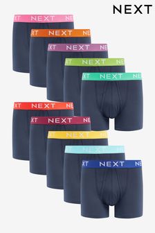 Navy Blue Bright Waistband 10 pack A-Front Boxers (486294) | $64