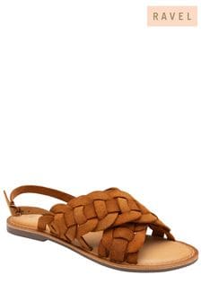 Ravel Brown Leather Woven Upper Flat Sandals (486564) | AED250