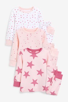 Pink/Cream 3 Pack Star Snuggle Pyjamas (9mths-16yrs) (487254) | KRW36,100 - KRW55,800