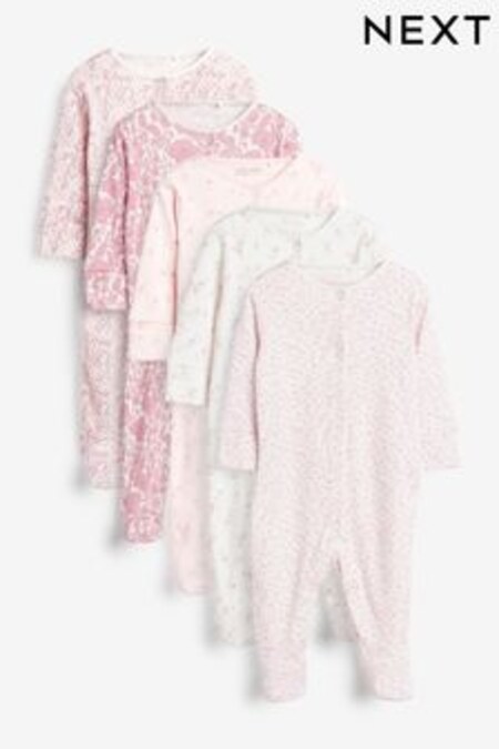 Pink Floral Baby Sleepsuits 5 Pack (0-2yrs) (487281) | kr362 - kr389