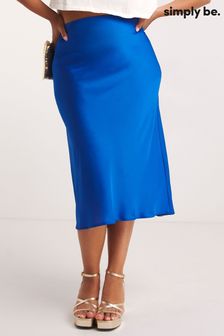 Simply Be Cobalt Elasticated Waist Satin Midi Skirt (487527) | €13.50