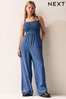 Denim Blue Shirred Wide Leg Jumpsuit (487568) | kr510
