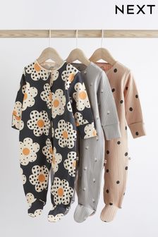 Neutral/Grey/Black Printed Baby Sleepsuits 3 Pack (0-3yrs) (488053) | $30 - $34
