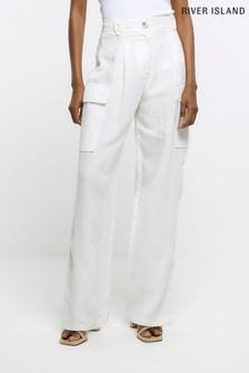 Pantalons utilitaire en lin River Island Blanc (488415) | €26