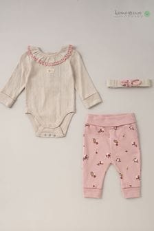 Pink - Homegrown White Cotton Bodysuit, Trouser And Bibs Set (488797) | kr440