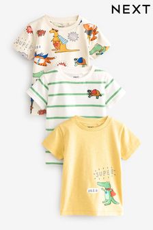 Yellow/Green Short Sleeve Character T-Shirts 3 Pack (3mths-7yrs) (488902) | KRW32,000 - KRW40,600