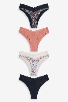 Lot de 4 culottes en coton mélangé avec bordure en dentelle