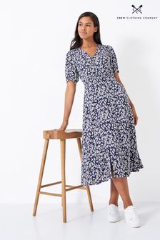 Crew Clothing Company Blue Floral Print Tea Dress (489104) | $142